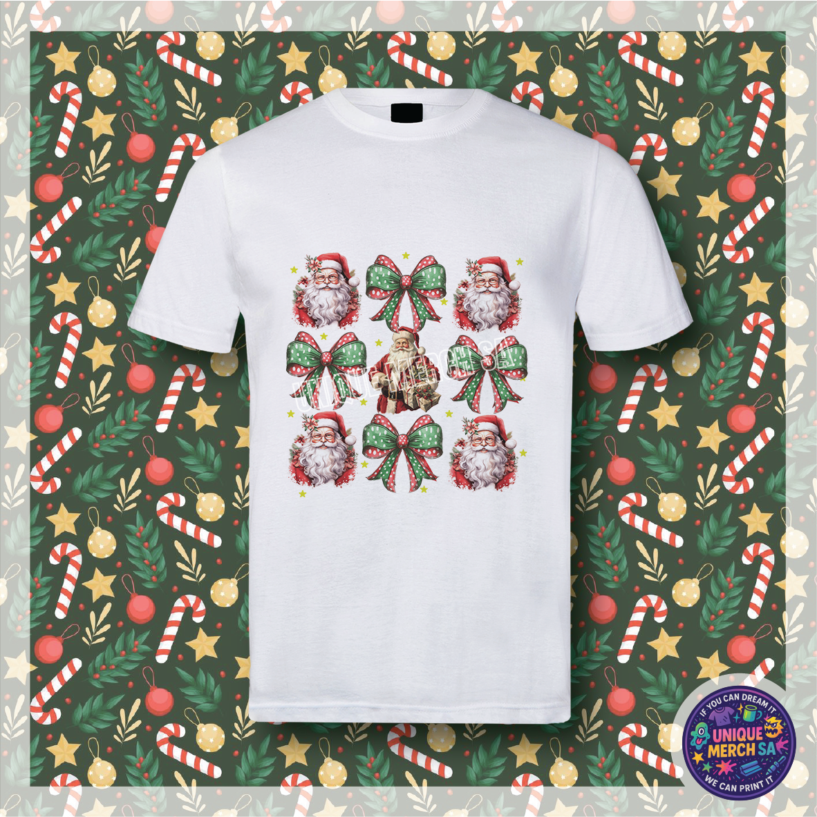 Short Sleeve T-Shirt - Christmas - Santa & Bows