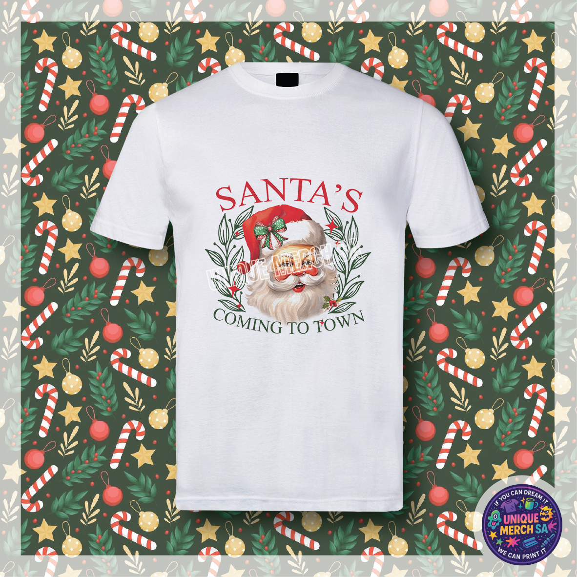 Short Sleeve T-Shirt - Christmas - Santa Is Coming To Town