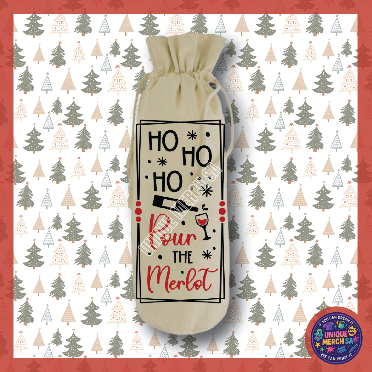 Christmas Wine Bottle Gift Bag - Ho Ho Ho Pour The Merlot