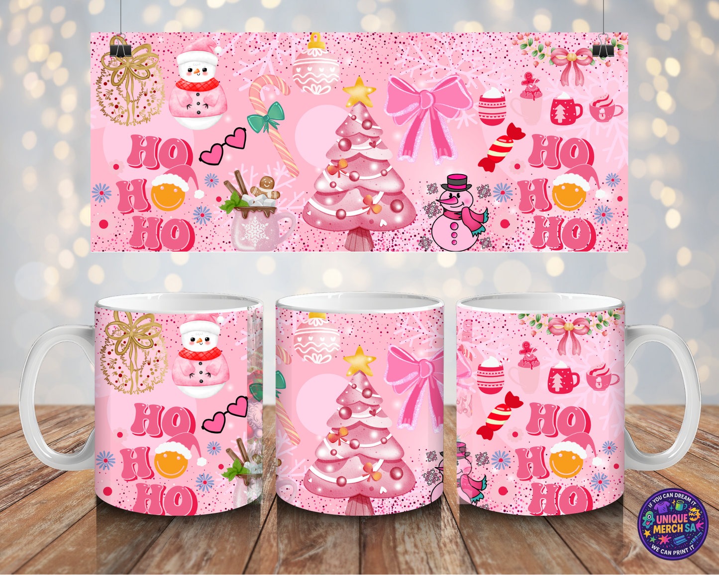 Mugs - Christmas Mug - Ho Ho Ho Pink
