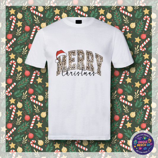 Short Sleeve T-Shirt - Christmas - Merry Christmas Leopard