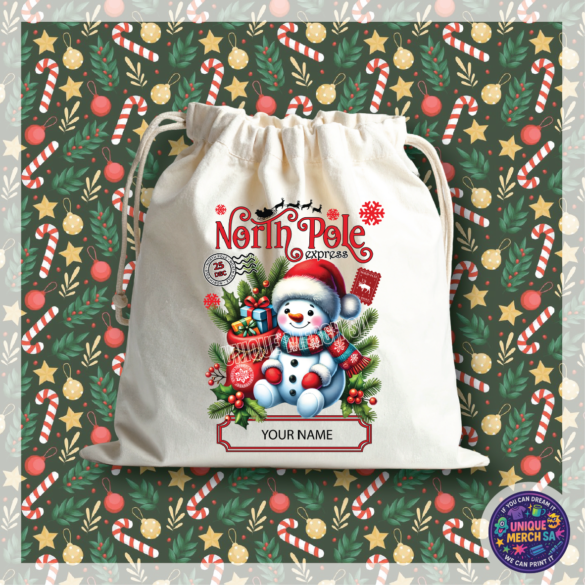 Personalised Christmas Gift Bags - Snowman