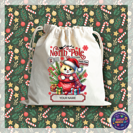 Personalised Christmas Gift Bags - Cat