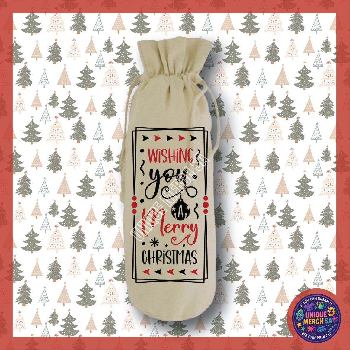 Christmas Wine Bottle Gift Bag - Wishing You A Merry Christmas