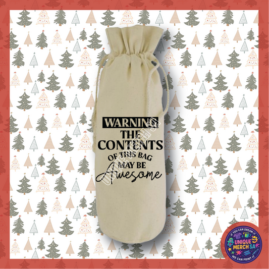 Christmas Wine Bottle Gift Bag - Warning The Contents of This Bag May Be Awesome