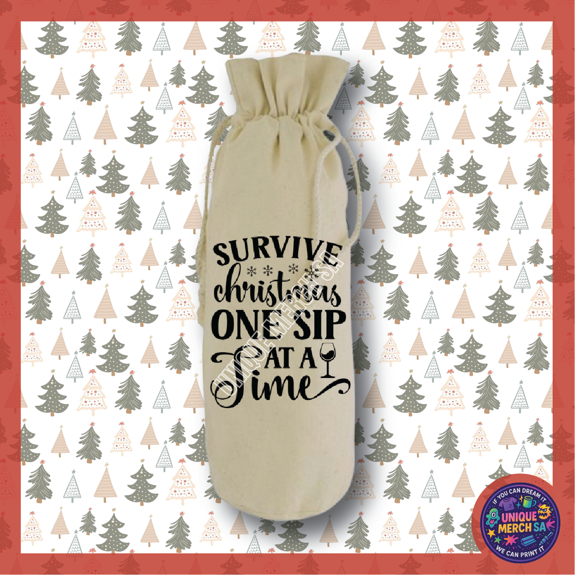 Christmas Wine Bottle Gift Bag - Survive Christmas One Sip At A Time