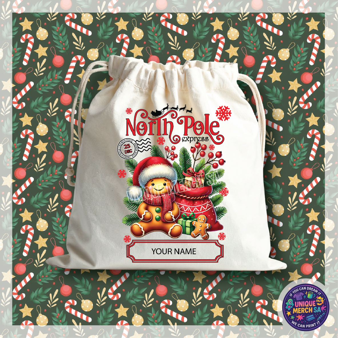 Personalised Christmas Gift Bags - Ginger Bread Man