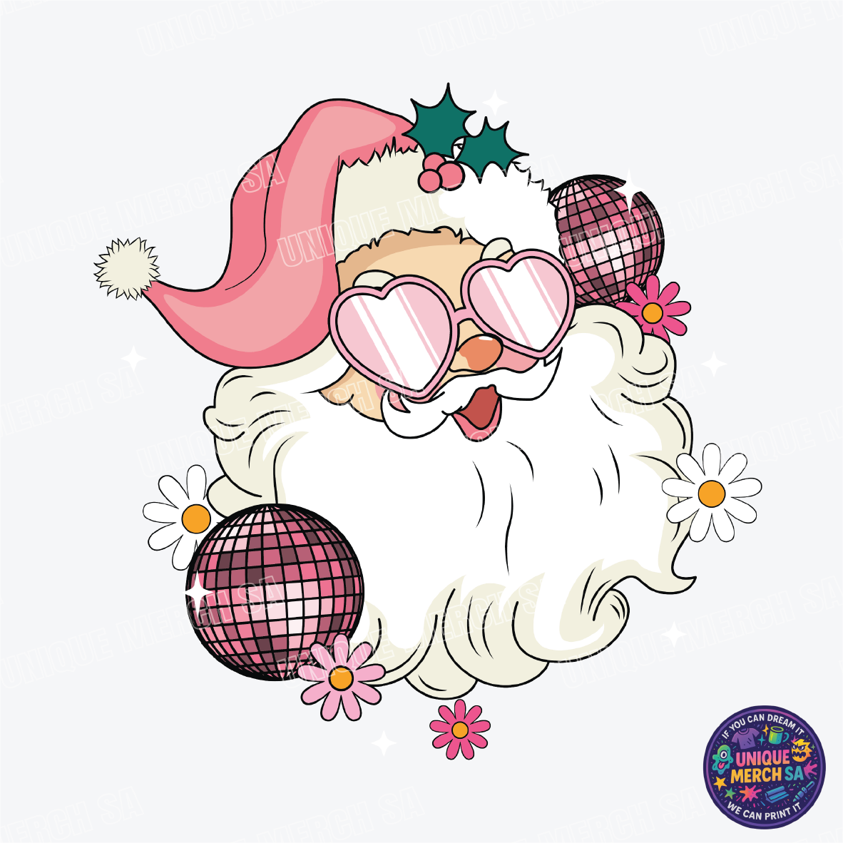 DTF Transfer - Christmas - Pink Disco Santa