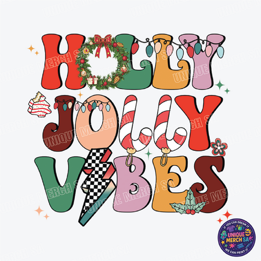 DTF Transfer - Christmas - Holly Jolly Vibes Retro