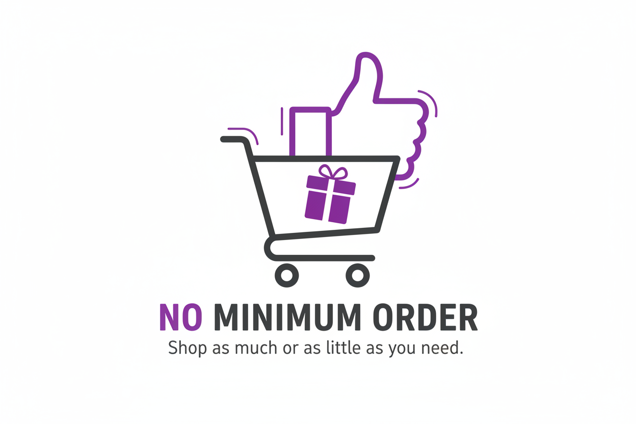 no minimum order (color code #7d3ac1)